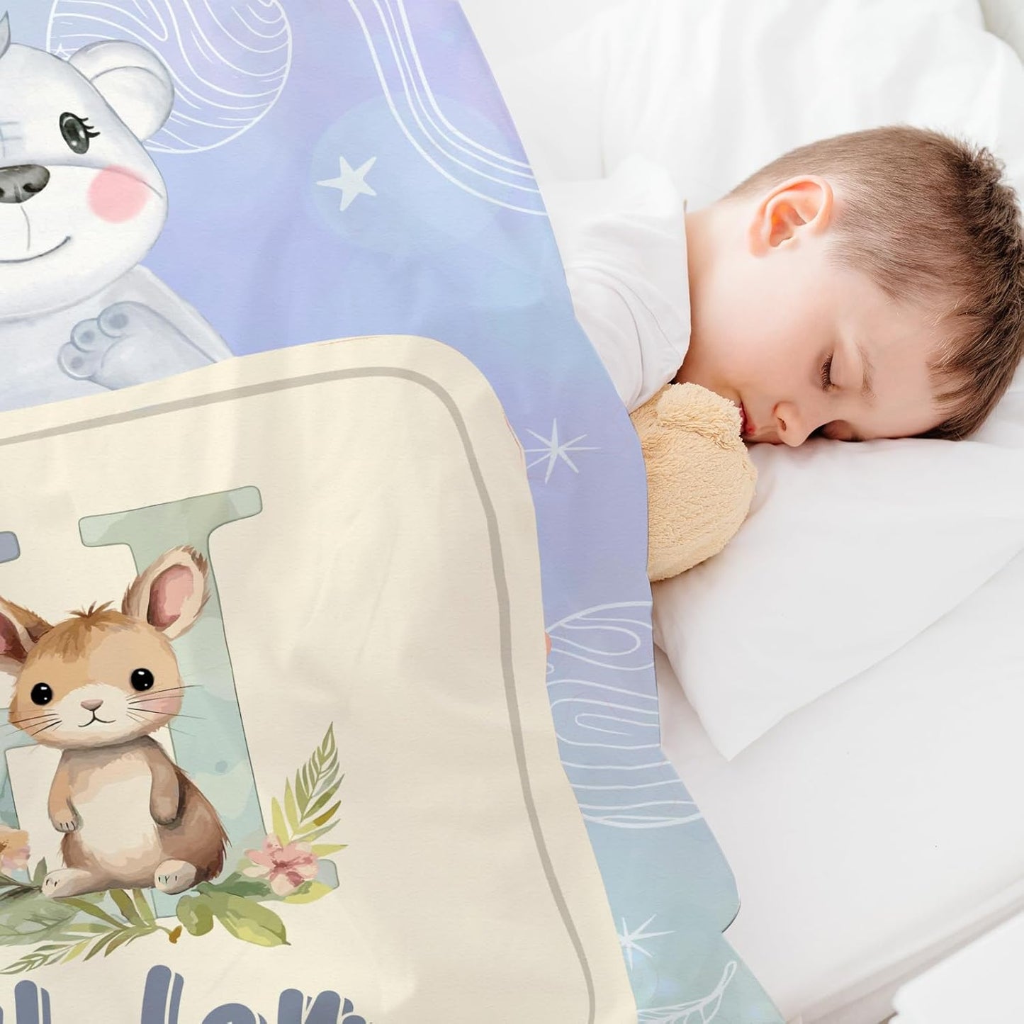 Personalized Baby Blanket with Name, Custom Cute Animal Alphabet Name Blankets Toddler Girls Soft Flannne Receiving Blankets Customized Monogram Memorial Gift from Nana for Infant Newborn Shower