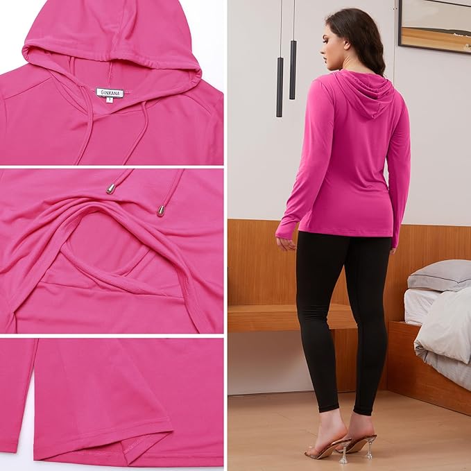 GINKANA Women's Nursing Hoodie Sweatshirt Long Sleeves Breastfeeding Maternity Tops Casual Clothes