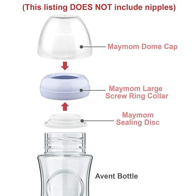 Maymom Dome Caps, Screw Rings, Sealing Discs Compatible with Avent Natural Bottles, PP Bottles; No Nipple Included. Convert Avent Classic Bottle Into Natural