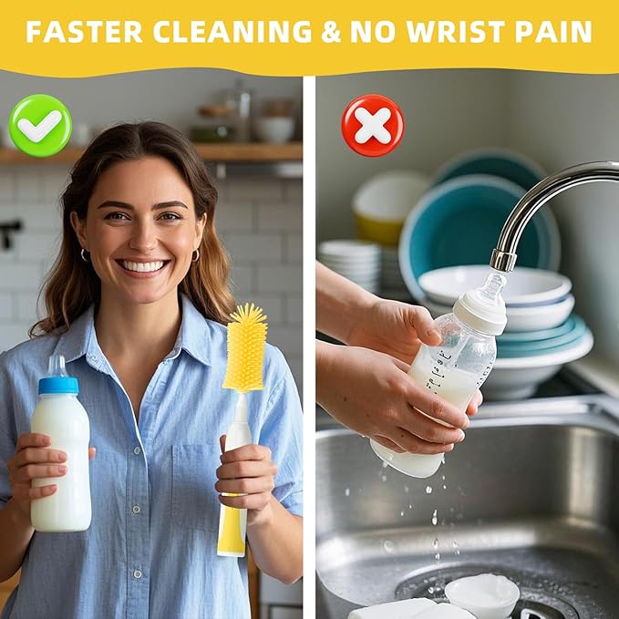 Electric Bottle Brush,Electric Baby Bottle Brush Set with Silicone Bottle/Pacifier/Straw Brush and Mixing Head, Water Bottle Cleaner Brush with Drying Rack, 2 Modes & 360° Rotation (Yellow)