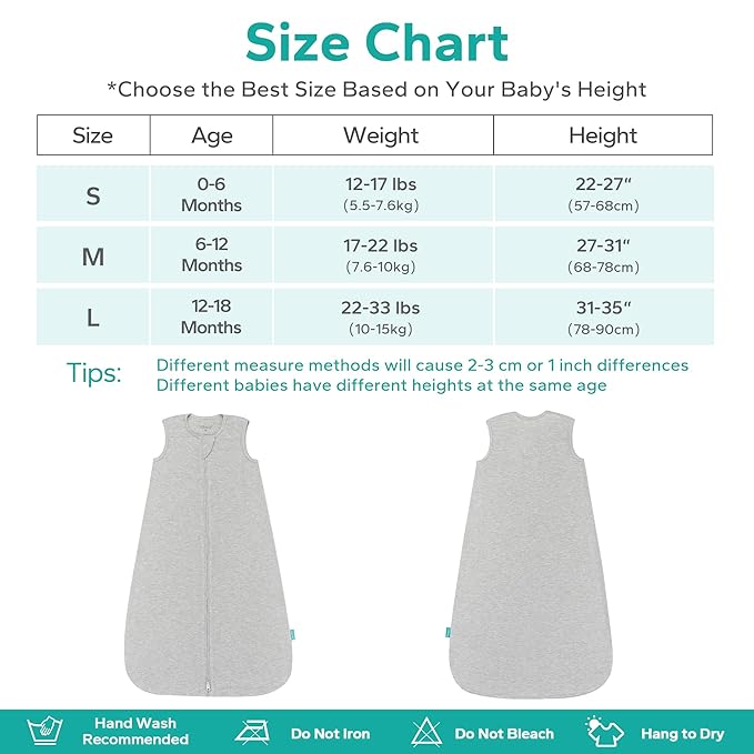 Rayon Made from Bamboo Sleep Sack, 0.5 TOG Wearable Blanket Baby, Sleep Sack 12-18 Months for Spring and Summer, Grey