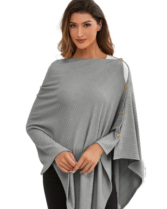 Nursing Cover for Baby Breastfeeding, Knit Breastfeeding Cover, Warm Cozy Swaddle, Breathable and Soft, Wide Neck with Stretch for Easy View (Grey)