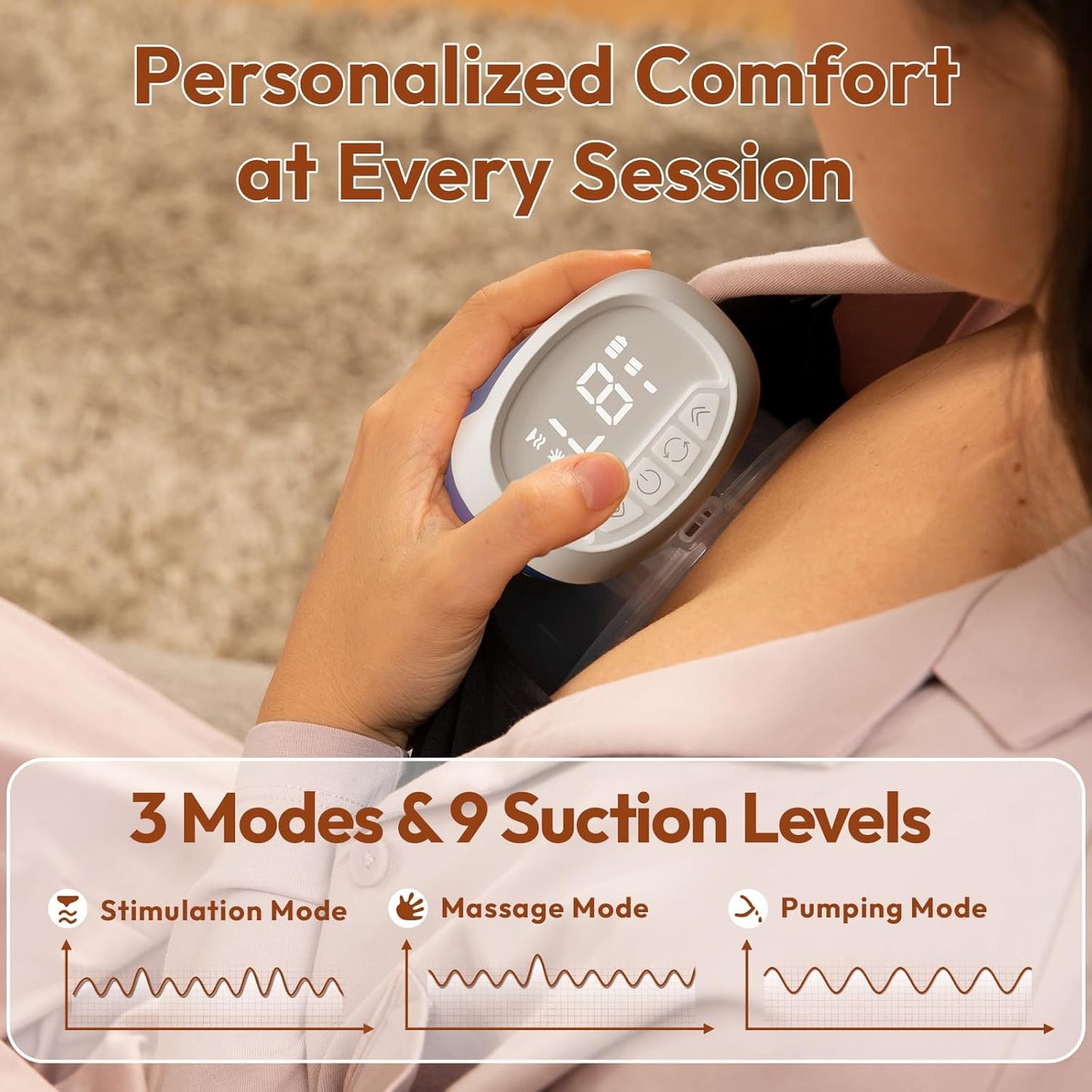 Wearable Breastfeeding Pump Hands Free of Long Battery Life, Portable Electric Wireless Breast Pump with 3 Modes and 9 Levels, LED Display, 16/18/20/22/24mm Flanges & Inserts, 2 Pack (Purple)