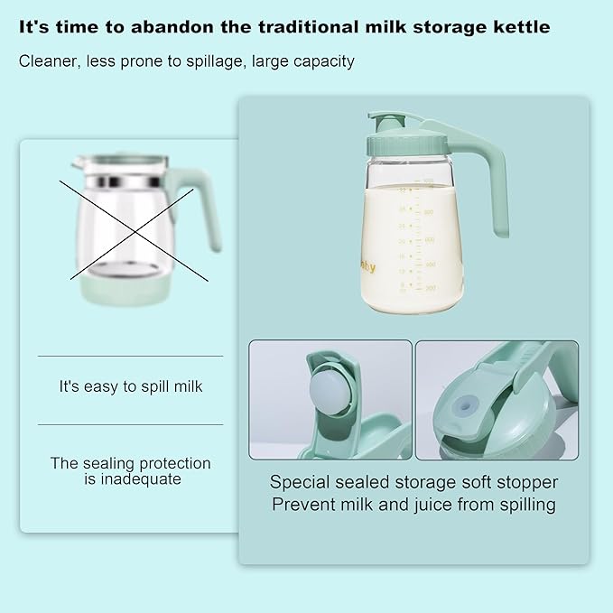 34oz Breast Milk Pitcher, Breast Milk Storage Containers for Fridge, Breastfeeding Essentials with Sealing Ring, No Leak Glass Pitcher with Handle and Lid for Ice Tea Juice Green