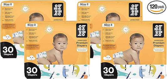 Hello Bello Premium Baby Diapers Size 2, 30 Count of Disposable, Extra-Absorbent, Hypoallergenic Diapers with Snug and Comfort Fit, Sleepy Sloth (Pack of 4)