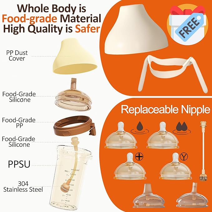 PPSU Baby Bottle, Bottles for Breastfed Babies, Flip-top Anti-Colic Baby Bottles 8oz/240mL 3-6 Months