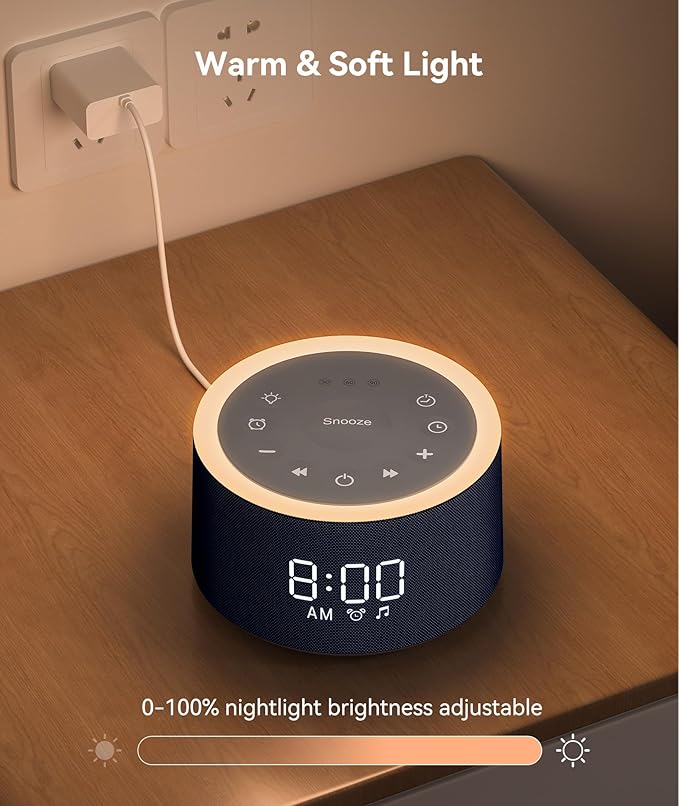 Dreamegg D1+ Sound Machine & Alarm Clock - Sound Machine for Sleep, White Noise Machine with 29 Soothing Sounds, Night Light, 0-100% Dimmable, White Noise Alarm Clock for Bedrooms Adults Baby, Blue