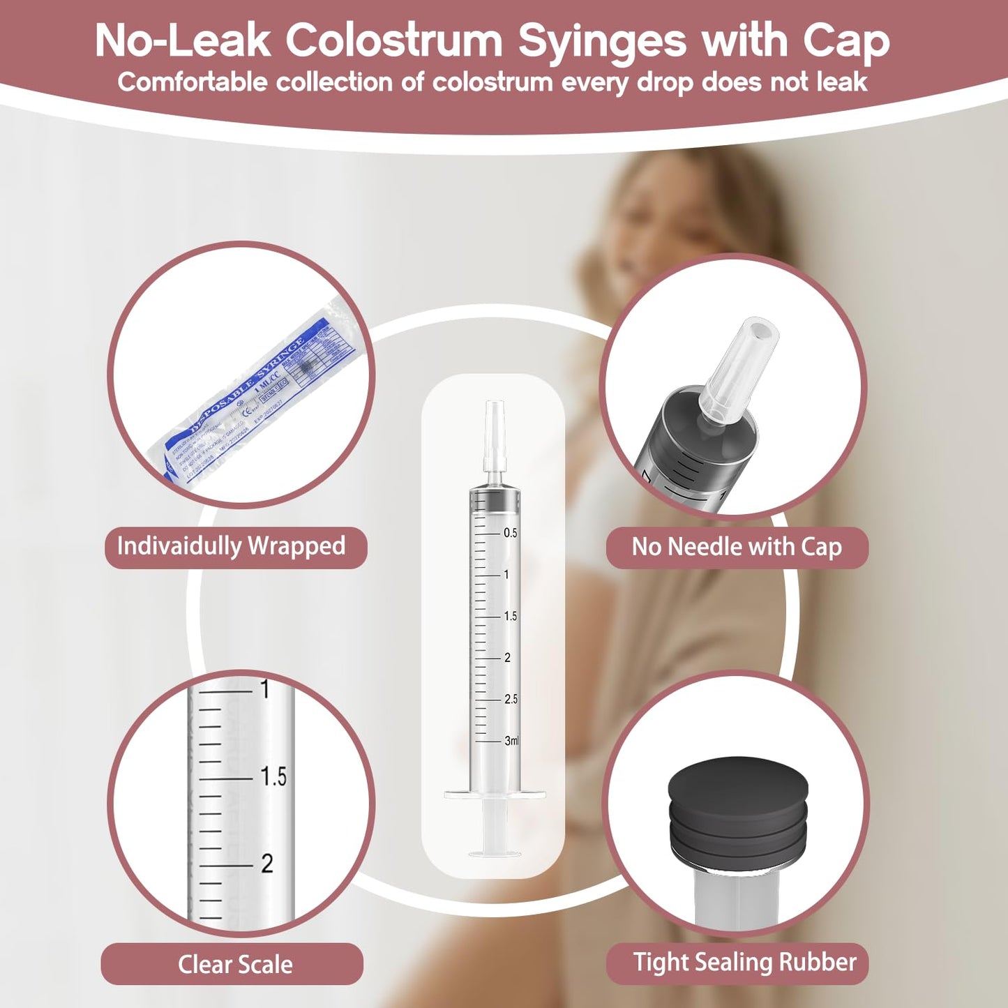 60 Sets 1Ml Colostrum Collector Kit Include 60 1ml No Needle Sterile Syringes with Cap, 4 Measuring Cup, 6 Zip-lock Storage Bags, 60 Labels for Breast Milk Collector