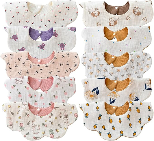 Baby Bibs Muslin Bibs for Baby Girl Boy for Drooling and Teething 10 Pack