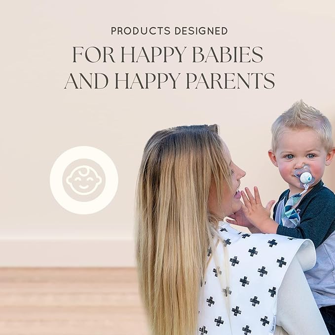 Dodo Babies 5-Pack Baby Burp Cloths - Soft Absorbent & Neutral Burp Cloths - Contoured Shoulder Fit & Baby Boy Essentials - Includes Pacifier Case & Pacifier Clip - Blue Grey Black, 2 Clips & 1 Case