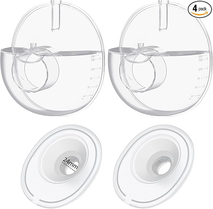 2pcs Double-Sealed Collector+Flange 24mm Set Compatible with Momcozy M5 Breast Pump, Replacement Pump Parts Accessories Compatible for M5 Momcozy