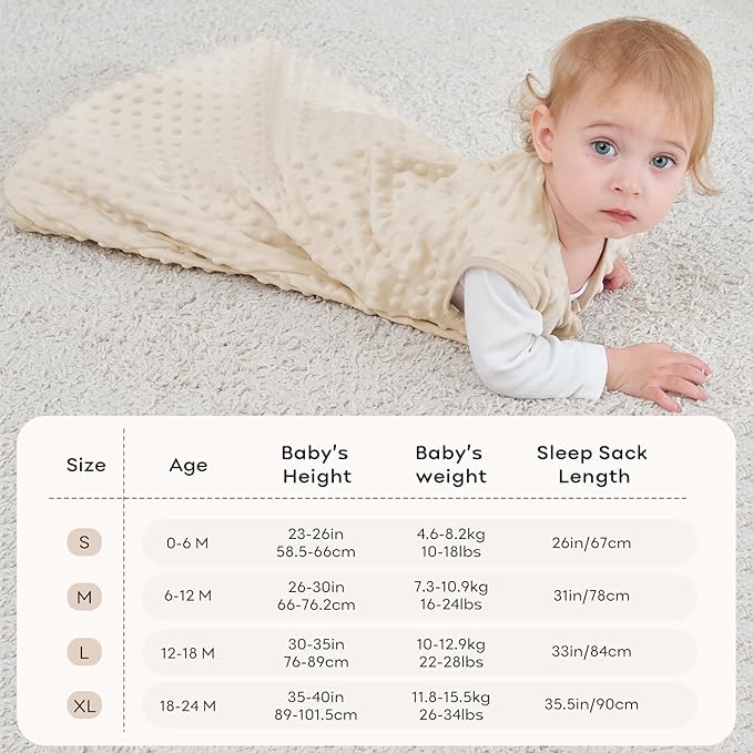 Fleece Baby Sleep Sack 12-18 Months with Plush Dots 1.5 Tog Baby Wearable Blanket with 2-Way Zipper Warm Sleeping Sack for Toddler Infant - Large, Apricot & Pink