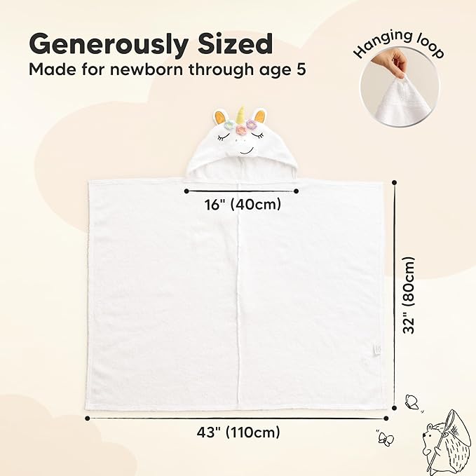 KeaBabies Organic Baby Towel with Hood for Girls, Boys - Soft, Absorbent, 100% Cotton Hooded Baby Towels for Newborns, Infants, Large Hooded Bath Towels for Babies, Kids, Toddler 1-3 (Uria)