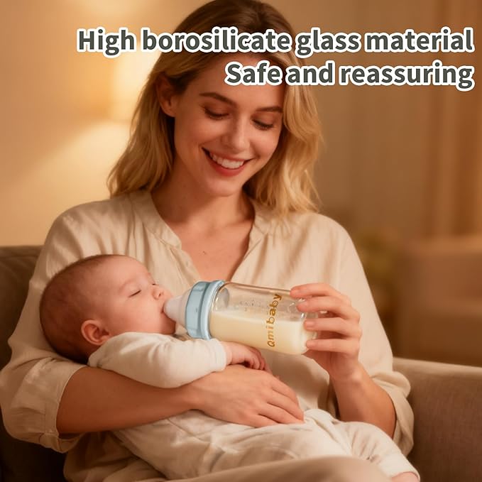 Natural Glass Baby Bottle 150ml 5oz Standard Neck Breast Milk Storage Bottles Compatible with Medela Breast Pumps for Breastmilk Storage Bottle Breastfeeding BPA-Free 6 Pack (Grey Lids)