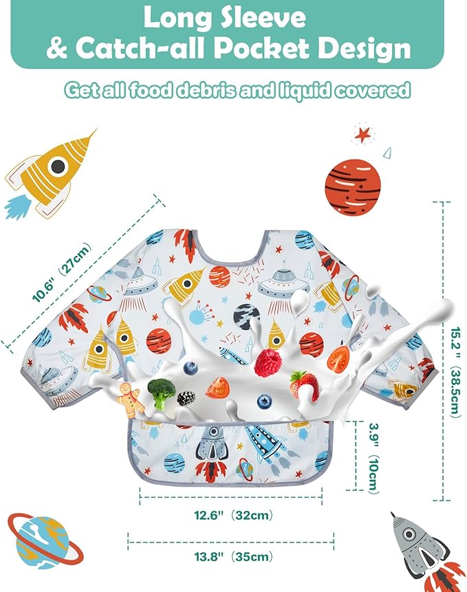 Lictin Long Sleeve Bibs 5 Pack - Baby Bibs, Waterproof Toddler Bibs, Baby Smock for Eating, Baby Bibs for Feeding Teething
