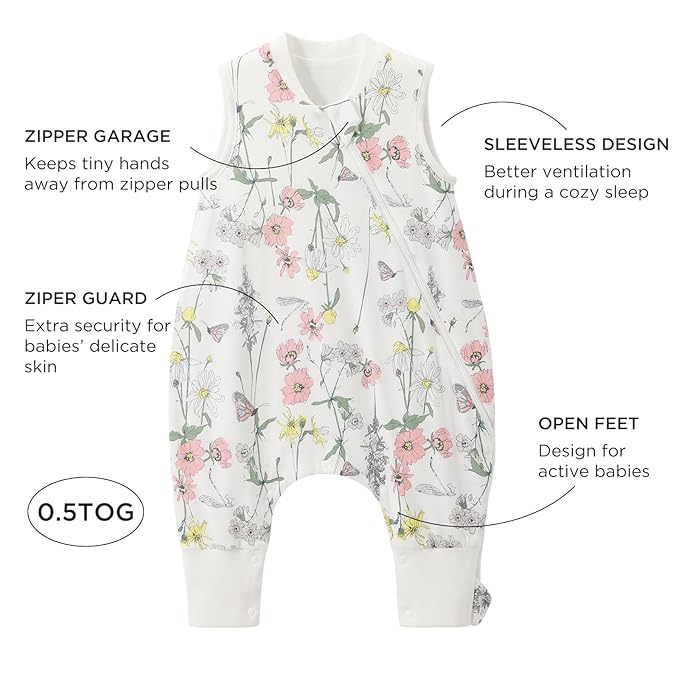 Duomiaomiao 0.5 TOG Toddler Sleep Sack 36-48 Months 100% Cotton Lightweight Baby Sleep Sack with Feet, Breathable Comfy Toddler Wearable Blanket