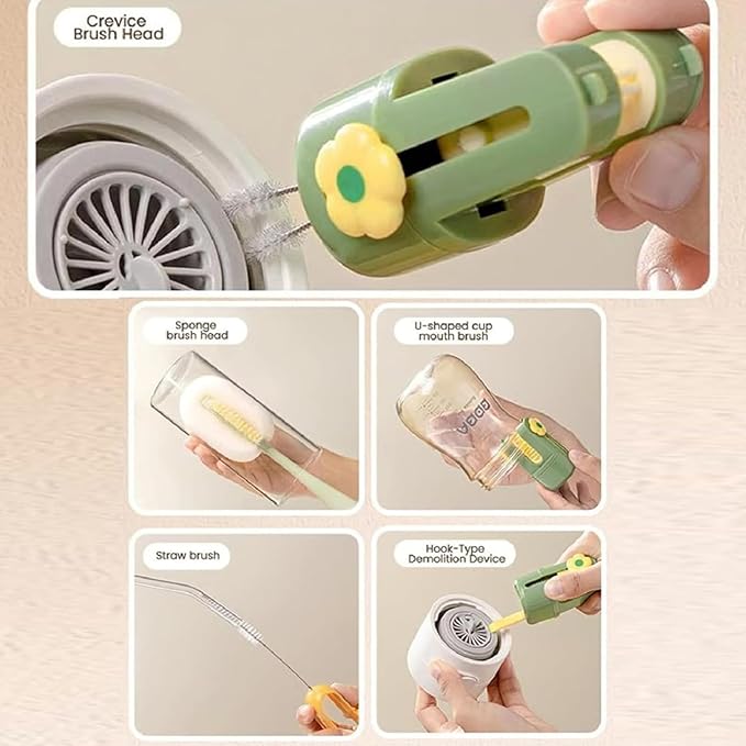 5 in 1 Bottle Cleaning Brush Set, 5‑in‑1 Multifunctional Bottle Cleaning Brush Set, Straw Cleaner Brush for Baby Bottles, Multifunctional Detachable Water Bottle Brush (2PCS Green)