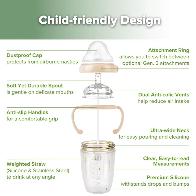 haakaa Weighted Straw Cup Sippy Cup for 6+ Month Old, Silicone Baby Straw Cup Water Cup Training Cup with Straw Brush, 8oz/250ml, Peach