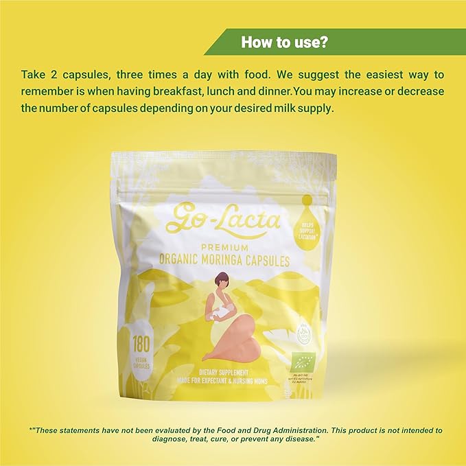 Go-Lacta 100% Organic Premium Moringa Capsules for Breastfeeding - Build Breast Milk Supply Before Birth - Healthy Breastfeeding for Mom and Baby - Increase Breast Milk Supply