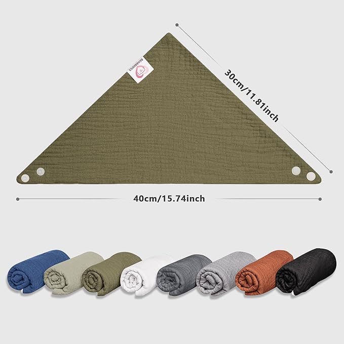 Bearmoss Muslin Baby Bibs 8 Pack Soft Bandana Bibs for Drooling & Teething, Absorbent Burp Cloths with Adjustable Snaps