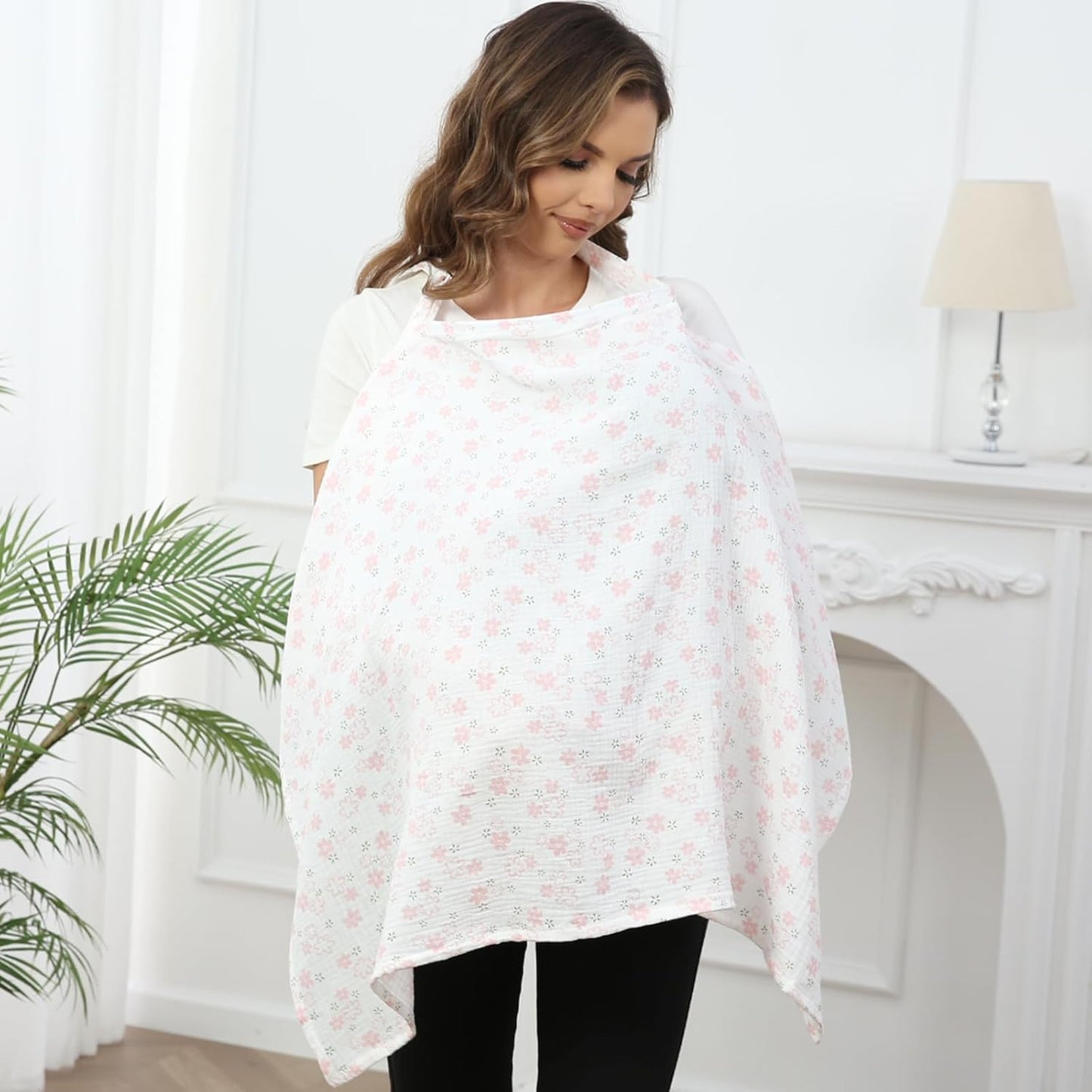 Zdolmy Nursing Cover for Baby Breastfeeding with Rigid Hoop, Breathable Soft 100% Muslin Cotton, Baby Breast Feeding & Pumping Apron (Lovely Flower)