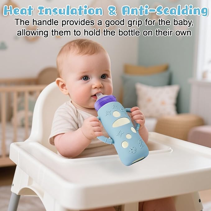 Mity rain 3 Pack Silicone Sleeves for Lansinoh Glass Bottles 8 OZ - Anti Breakage Baby Bottle Holder, Compatible with Lansinoh Glass Bottles for Babies with Handle