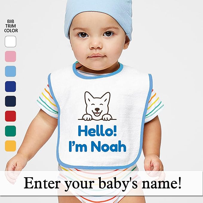 Personalized Baby Bib – Soft Cotton Terry, Cute Jindo Dog Design with Custom Text (1-2 Lines) – Newborns & Toddlers