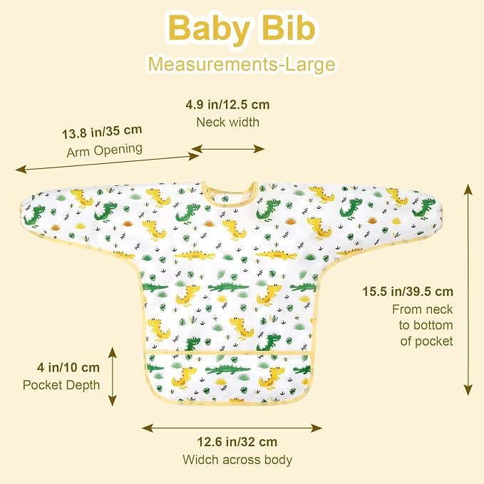 Accmor 5 Pack Long Sleeve Bibs, Baby Smock Waterproof Sleeved Bib Smock for Baby Toddler 6-36 Months