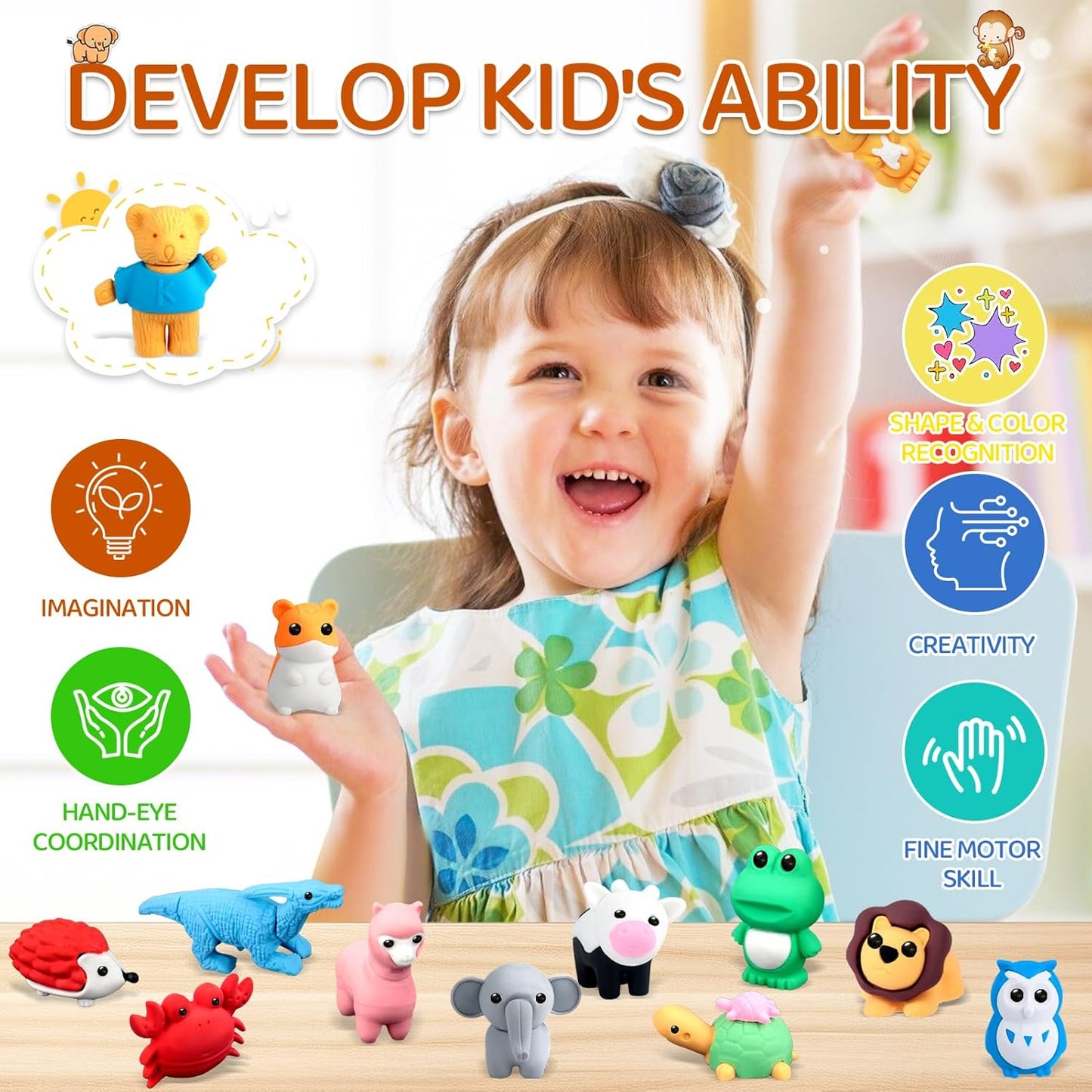 111Pcs Animal Erasers Desk Pets for Kids Animal Pencil Erasers Bulk Puzzle Eraser Toys Gifts for Classroom Prizes,Game Reward,Treasure Box,Easter Egg Fillers,Goodie Bag Stuffer,Party Favors