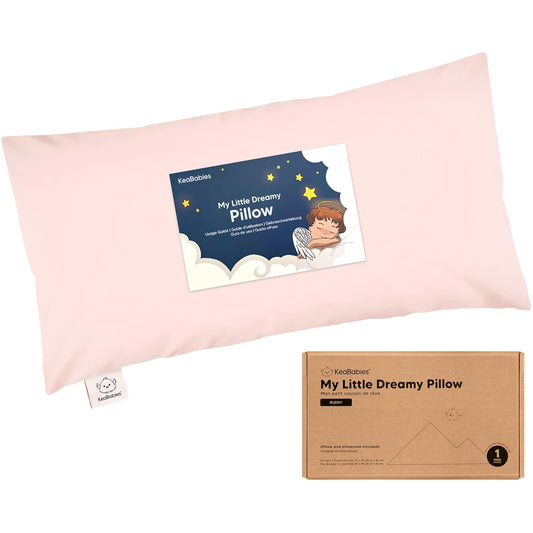 Toddler Pillow with Pillowcase - 10x18 My Little Dreamy Kids Travel Bed Pillows for Sleeping, Organic Cotton Small Pillowcase, Soft & Breathable, Machine Washable, Toddlers 2-5 Years Old (Mist Pink)