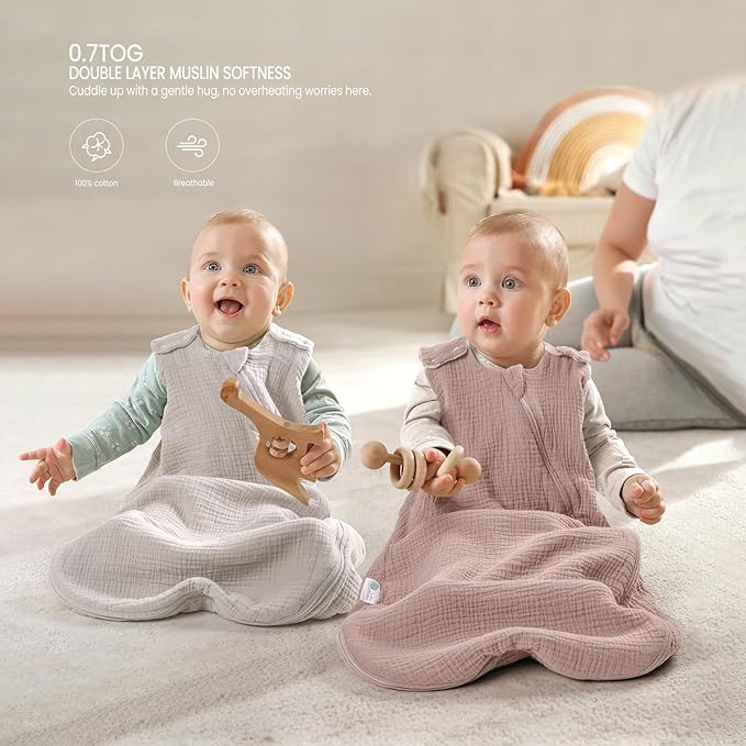 lulumoon Sleep Sack Muslin for Baby: Cotton Wearable Blanket for 3-9 Months - Soft Lightweight Ideal for Nursery Lounge Nighttime Naptime
