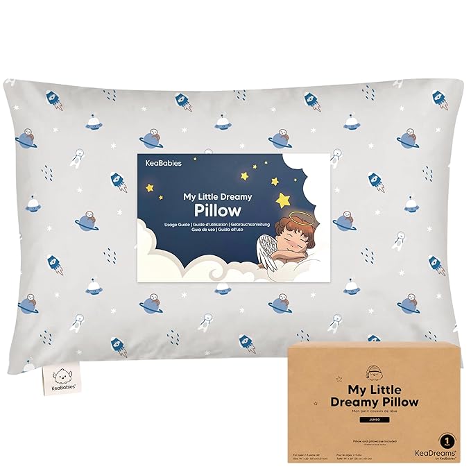 KeaBabies Toddler Pillow with Pillowcase, Jumbo 14X20 - Soft Organic Cotton Toddler Pillows for Sleeping - Machine Washable - Perfect for Travel, Toddler Bed Set (Cosmo)