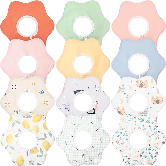 JaGely 12 Pack 360° Rotate Baby Bibs Waterproof Bibs Baby Girl Muslin Bib Snap Cotton Absorbent Infant Drool Feeding Burp Cloth for Infant 0-12 Months