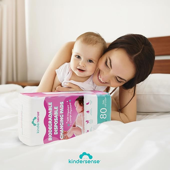 KinderSense - Disposable Changing Underpads for Baby Diaper (80 Pack) Extra Large (17.5" x 17.5") Portable Pee Pad Waterproof & Leak Proof Underpad Mat Incontinence Protection - Absorbent Changing Mat