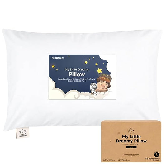 KeaBabies Toddler Pillow with Pillowcase, Jumbo 14X20 - Soft Organic Cotton Toddler Pillows for Sleeping - Machine Washable - Perfect for Travel, Toddler Bed Set (Soft White)