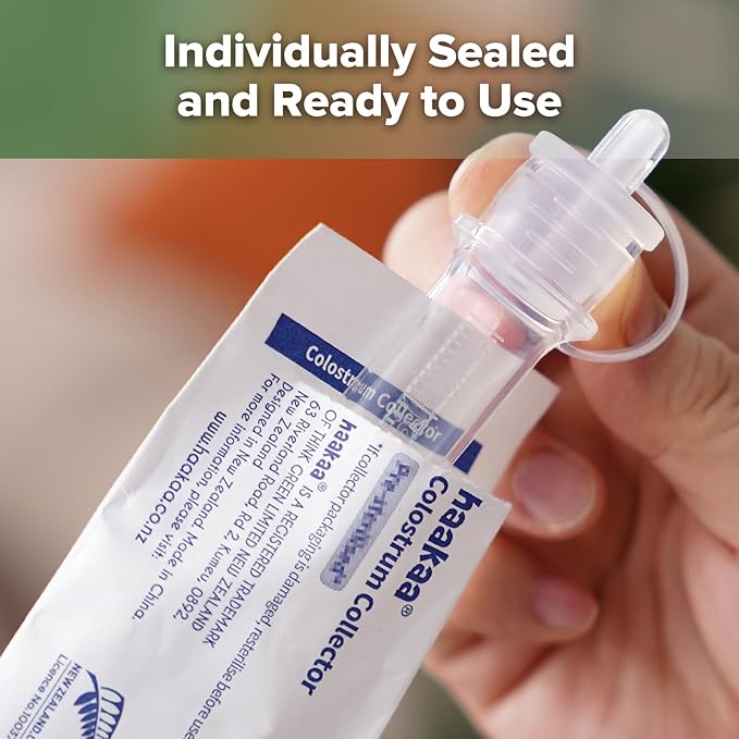haakaa Colostrum Collectors 6ml/6pcs Pack - Collect, Store & Feed Colostrum in One, Ready-to-Use Individually Wrapped, Reusable & Leakproof, Include Cloth Wipe and Cleaning Brush