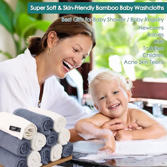 Baby Washcloths 12 Pack, 10x10 inch Ultra Soft Small Wash Cloths for Face and Body, Gentle & Safe White Face Towels on Sensitive Skin, Baby Essentials Shower Gifts for infant Kid Toddler Children
