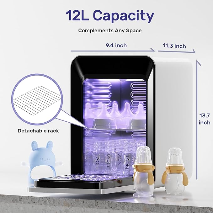 NCVI 12L UV-Light Baby Bottle Dryer Pro for Infant Must Have Can Hold 12 Baby Bottles, Baby UV Household Box Cabinet for Baby Pacifiers/Silicone Teether Toys/Breast Pump Parts