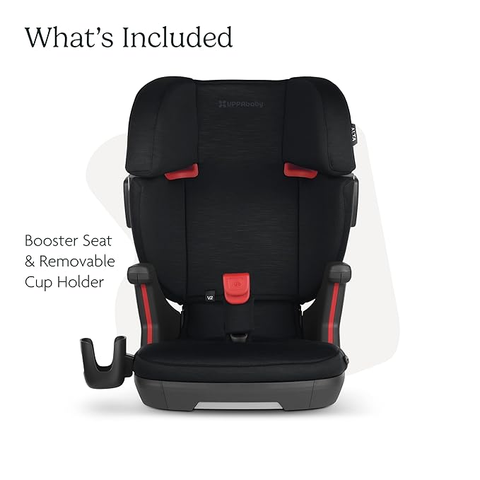 UPPAbaby Alta V2 High Back Booster Seat/Seven-Position, Active Support Headrest for Growing Children/SecureFit Integrated Belt Guide + Positioner/Cup Holder Included/Jake (Black Mélange)