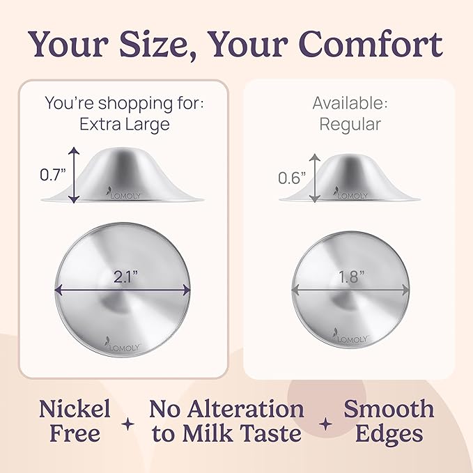 Silver Nipple Covers Breastfeeding: Pure 999 Silver Nipple Shield | Silver Nursing Cups w/Breast Shields, Hands-Free Breast Pump (Silver, XL - 2.1x0.7)