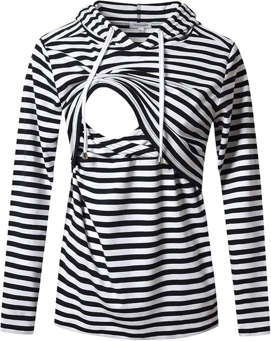 GINKANA Women's Nursing Hoodie Sweatshirt Long Sleeves Breastfeeding Maternity Tops Casual Clothes