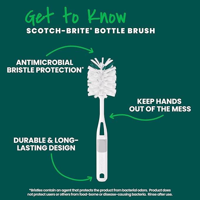 Scotch-Brite Glass and Water Bottle Brush, Long-Lasting Bristles, Safe On Multiple Types of Water Bottles, Baby Bottles, Vases, and More (6-Pack)