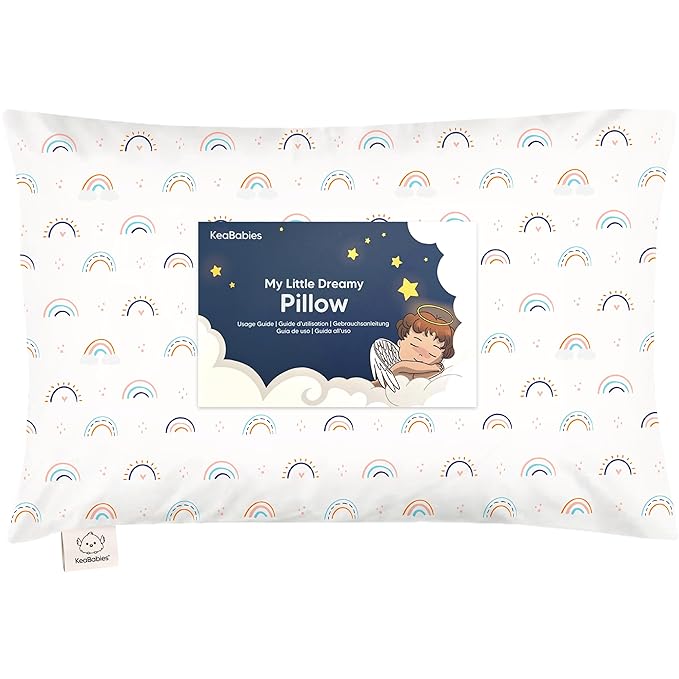 Toddler Pillow with Pillowcase - 13x18 My Little Dreamy Kids Travel Bed Pillows for Sleeping, Organic Cotton Small Pillowcase, Soft & Breathable, Machine Washable,Toddlers 2-5 years old(Jolly Rainbow)