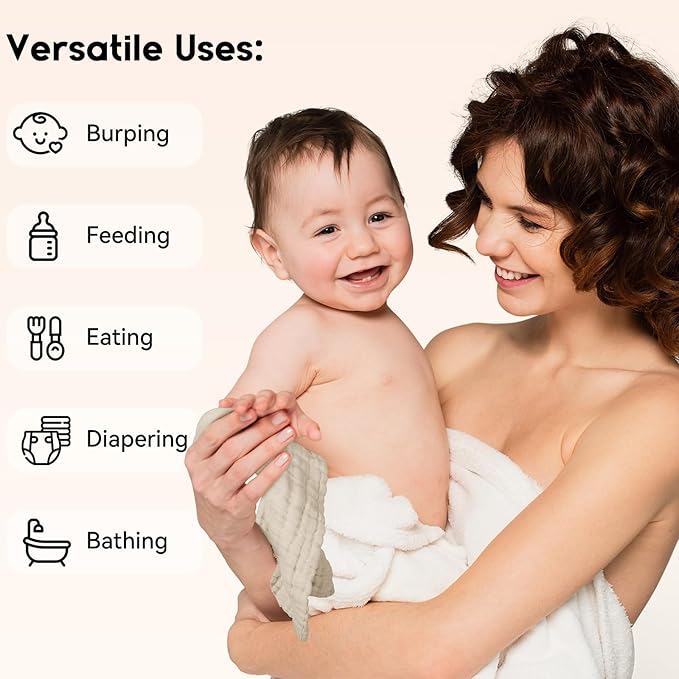 Muslin Baby Washcloths 6 Pack, 100% Cotton Wash Cloths for Babies, Large 12''X12'' Burp Cloths Absorbent and Soft for Newborn Infants Kids Boys Girls - Apricot Green Sapphire Blue