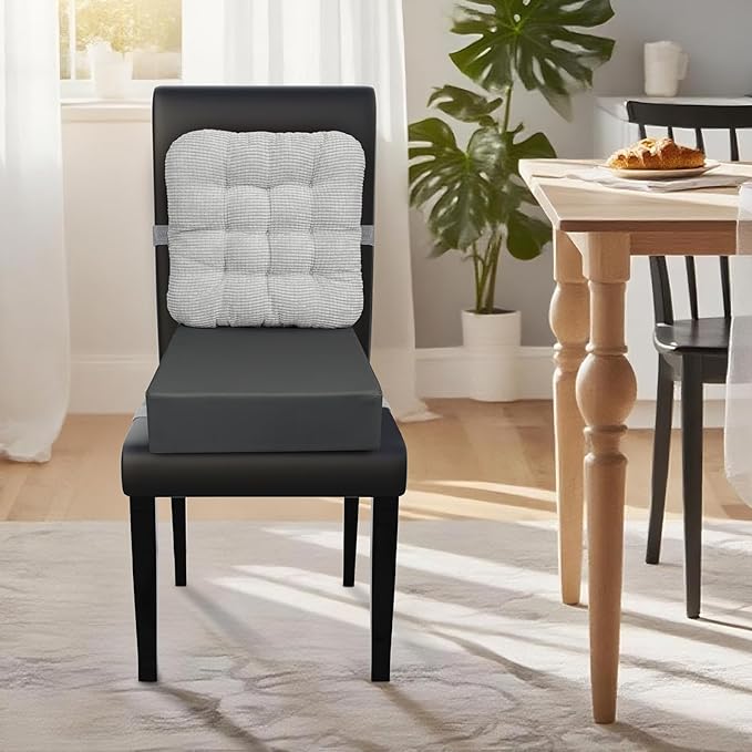 Booster Seat for Kitchen Chair with Comfy Backrest and Adjustable Safety Buckles,Non-Slip Kid Toddler Booster Seat for Dining Table,Portable PU Travel Baby Booster Increasing Cushion Chair