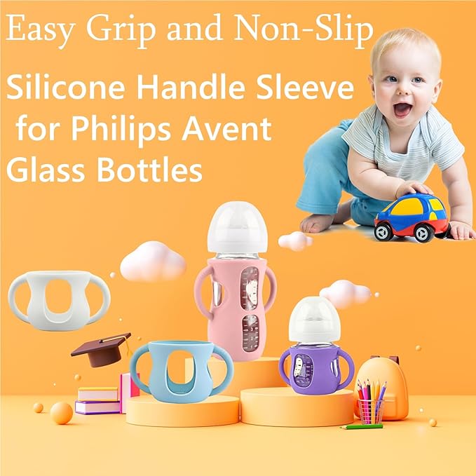 4 Pack Silicone Sleeves for Avent Natural Glass Baby Bottles, Silicone and Easy-Grip Handles for Drop Protection, Compatible with Philips Avent 4/8 OZ Glass Bottle (Light Purple, 8 OZ)