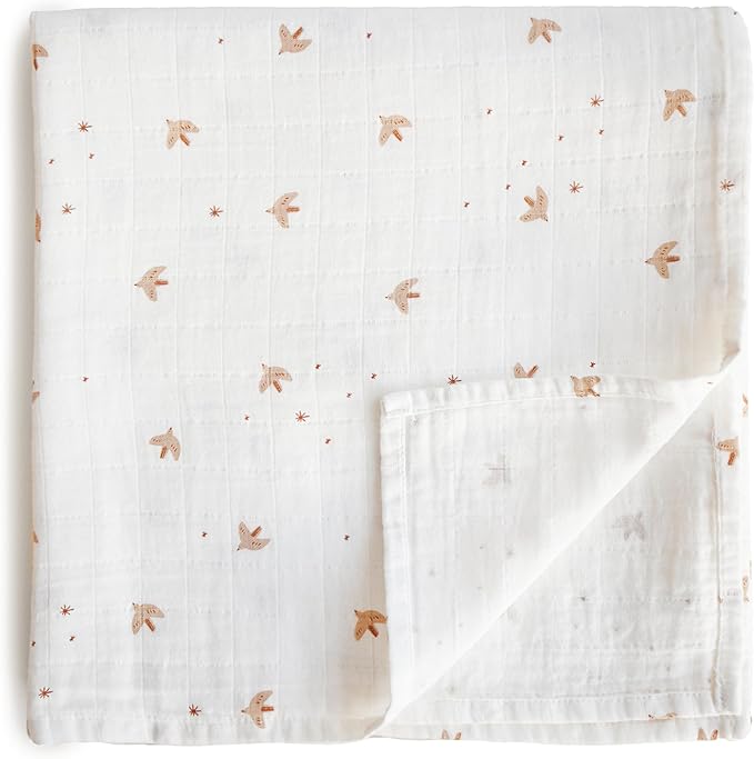 mushie Muslin Baby Swaddle Blanket | 100% Organic Cotton (Sparrow)