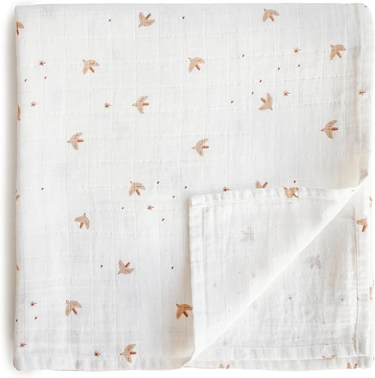 mushie Muslin Baby Swaddle Blanket | 100% Organic Cotton (Sparrow)