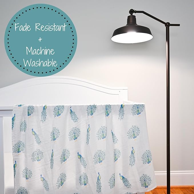 LollyBanks Baby Muslin Swaddle Blanket, Soft Baby Girl 47 x 47 Inches, Newborn Blanket for Girls, Registry (Peacock Print, Animal)