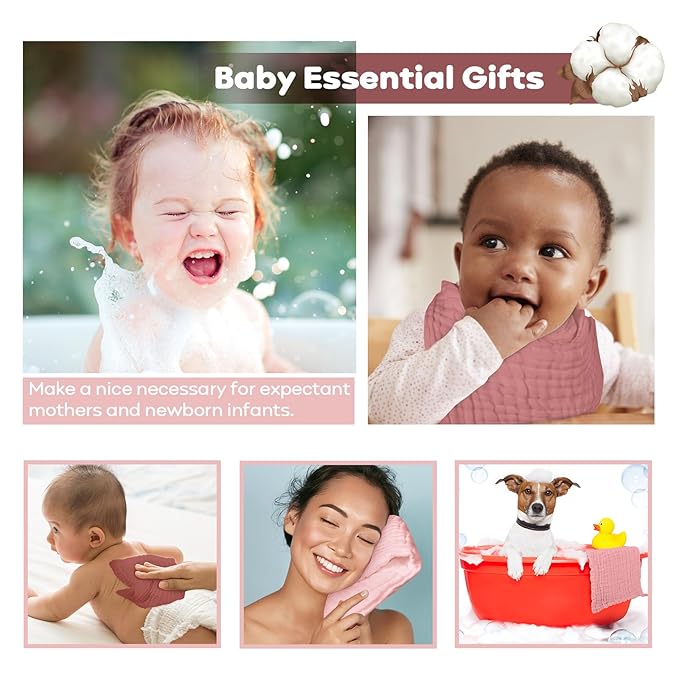 Yoofoss Muslin Baby Washcloths 100% Organic Cotton Face Towels 10 Pack Wash Cloths for Baby 12x12in Soft and Absorbent Baby Wipes (Gradient Pink)